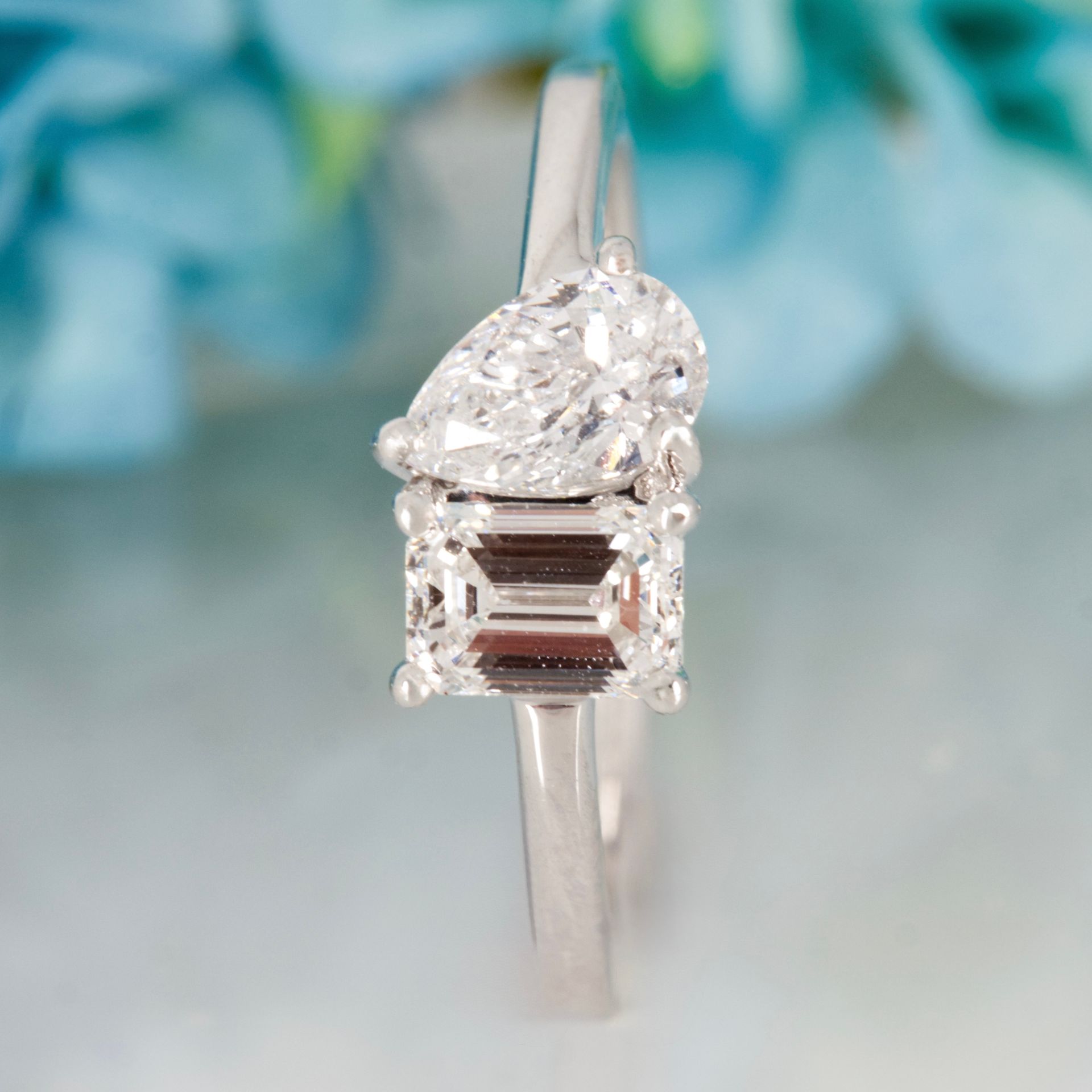 Platinum 0.97ct Emerald & Pear Cut Lab Grown Diamond Toi et Moi Ring