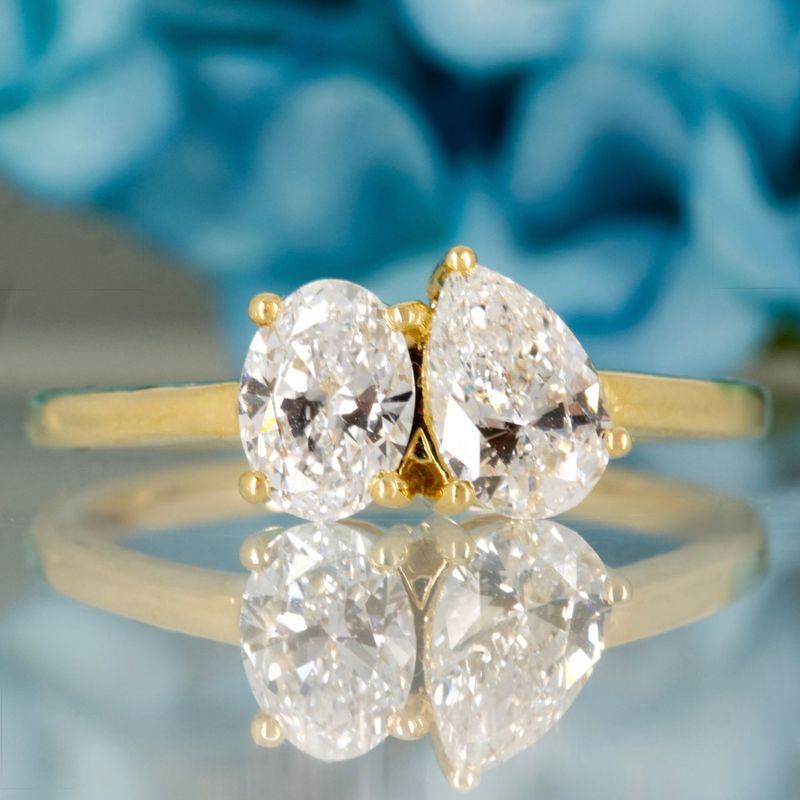 18ct Yellow Gold 1.00ct Oval & Pear Cut Lab Grown Diamond Toi et Moi Ring