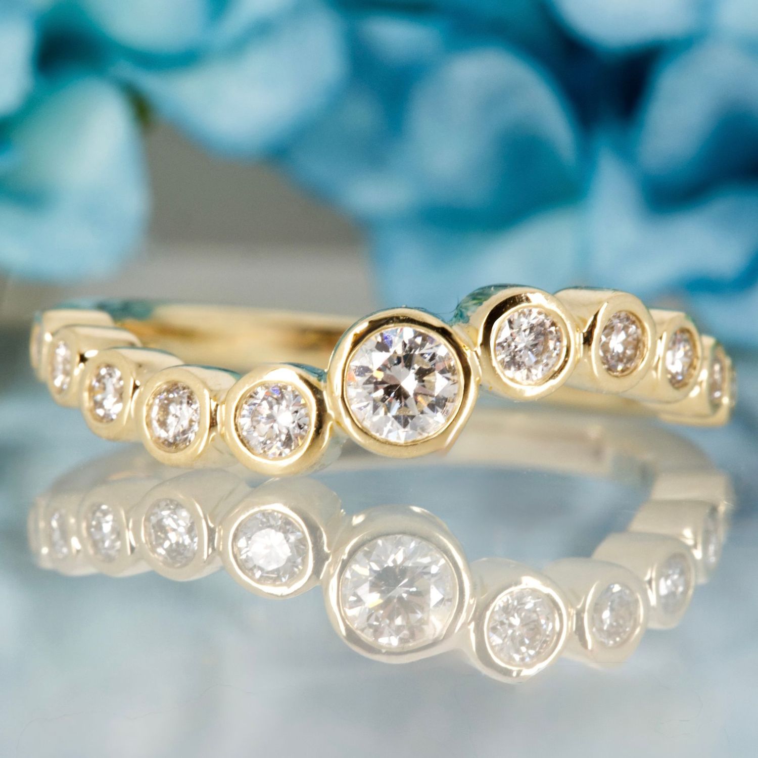 9ct Yellow Gold 0.39ct Round Brilliant Cut Lab Grown Diamond Wavy Half Eternity Ring