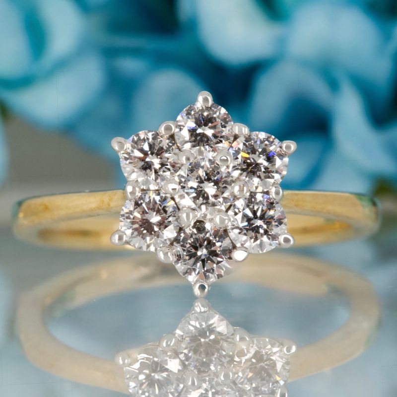9ct Yellow Gold 1.02ct Round Brilliant Cut Lab Grown Diamond 7-Stone Cluster Ring