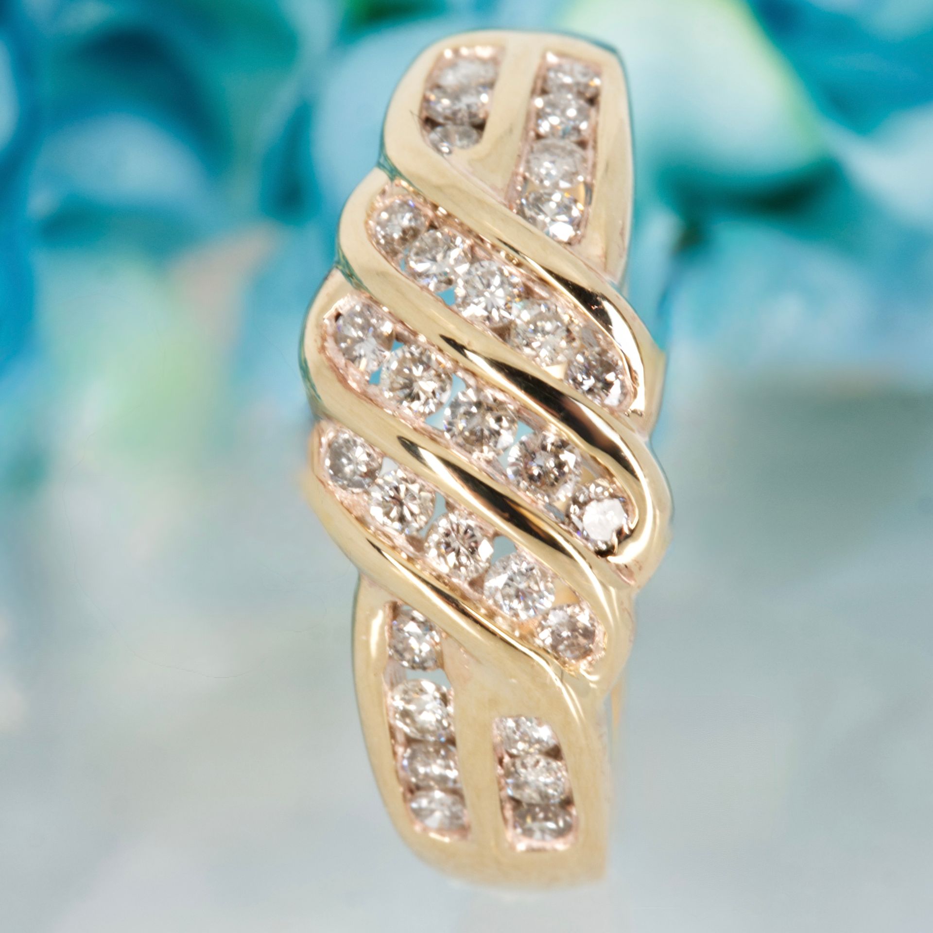 Pre-Loved 9ct Yellow Gold Round Brilliant Cut Diamond Channel Set Two Row Fancy Half Eternity Ring