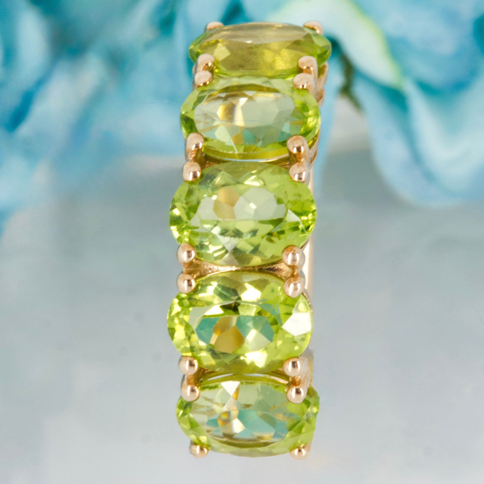 9ct Yellow Gold Oval Cut Peridot Five Stone Half Eternity Ring