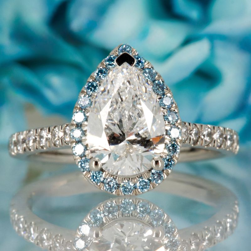 Platinum Pear & Round Brilliant Cut Lab Grown Diamond Halo Cluster Ring