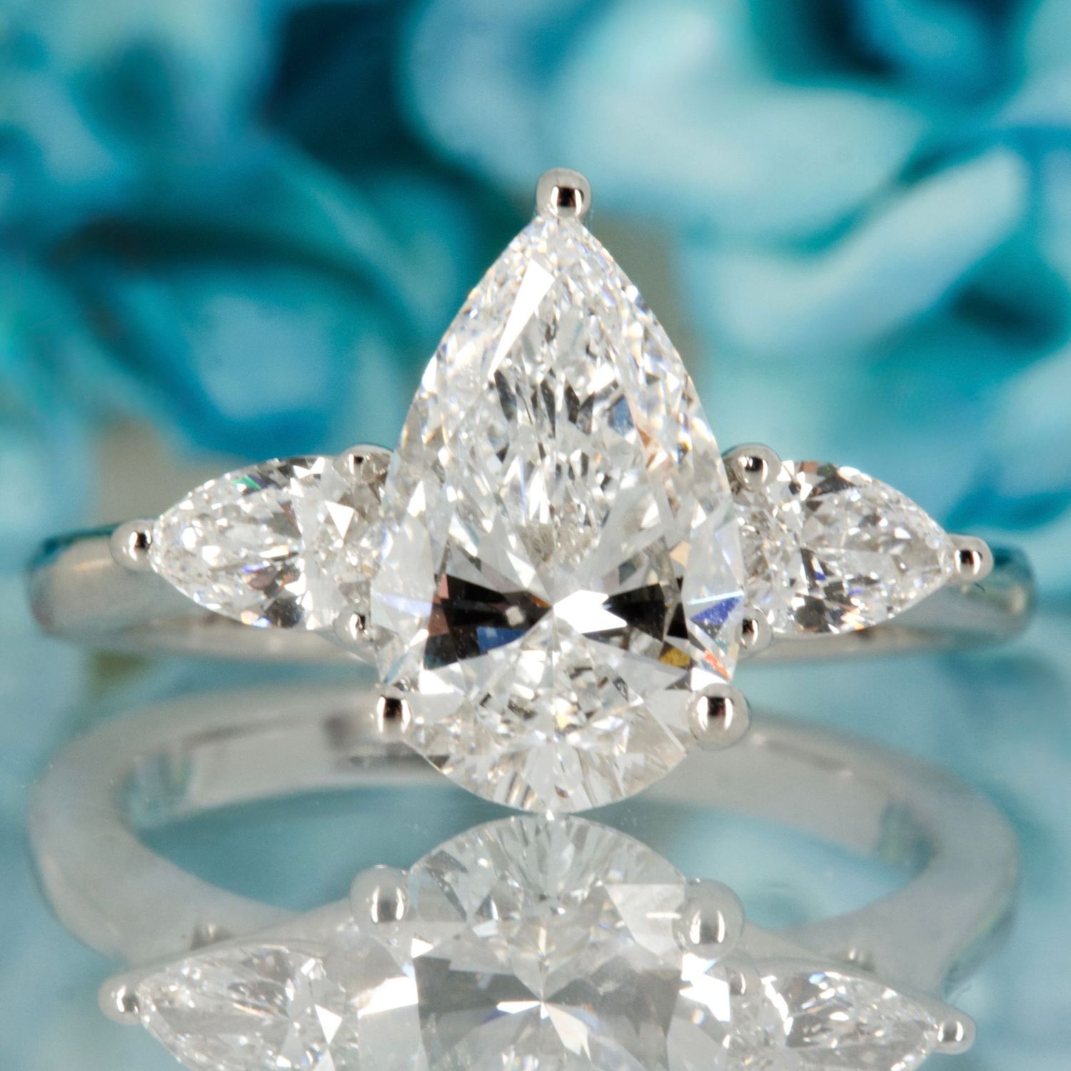 Platinum 2.42ct Pear Cut Lab Grown Diamond Trilogy Ring