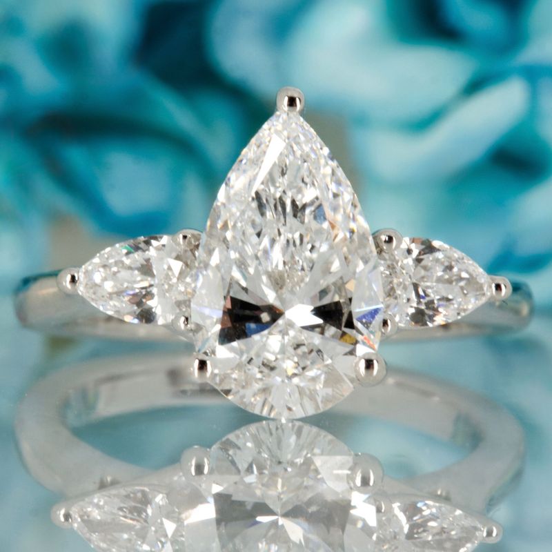 Platinum 2.42ct Pear Cut Lab Grown Diamond Trilogy Ring