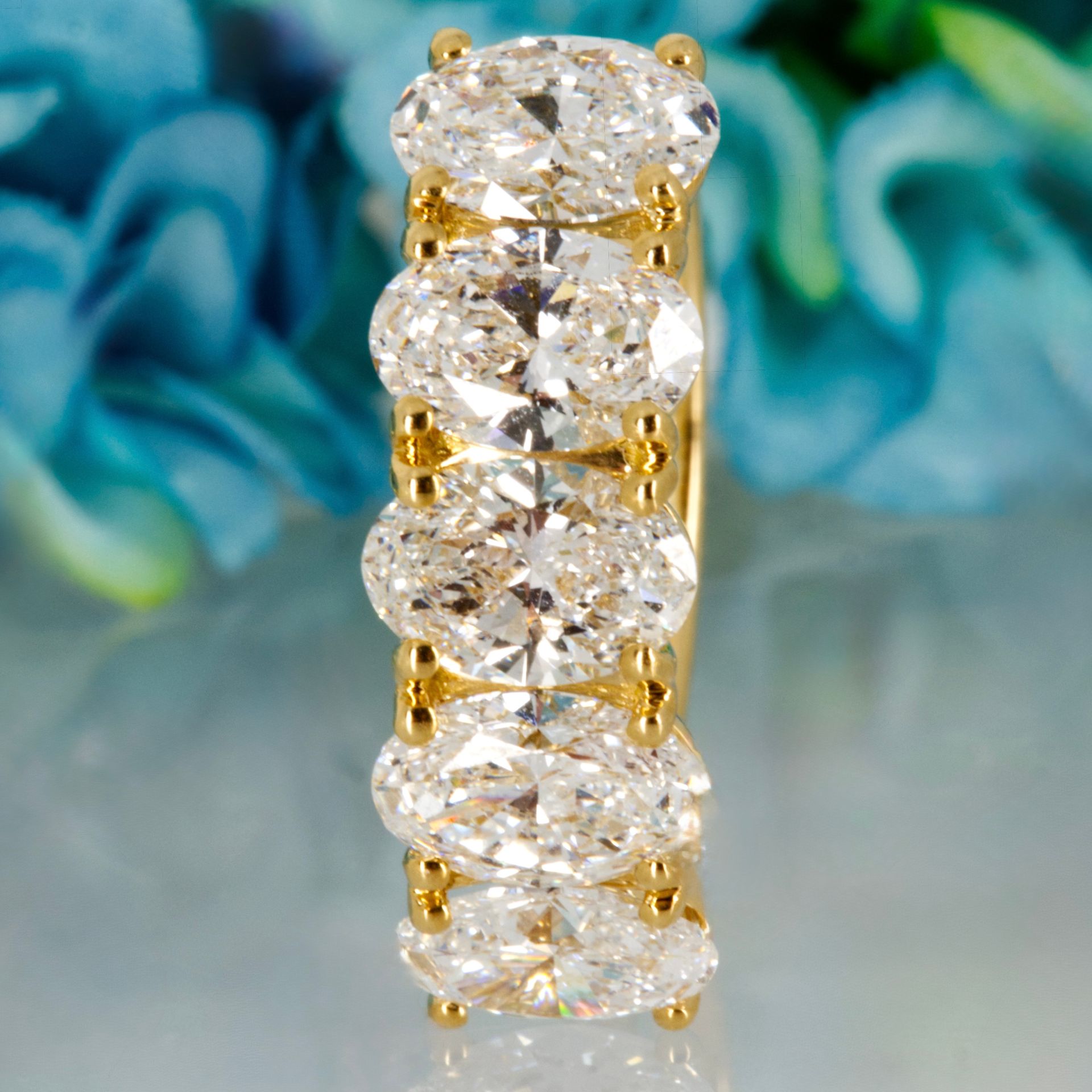 18ct Yellow Gold 3.64ct Oval Cut Lab Grown Diamond Five Stone Ring