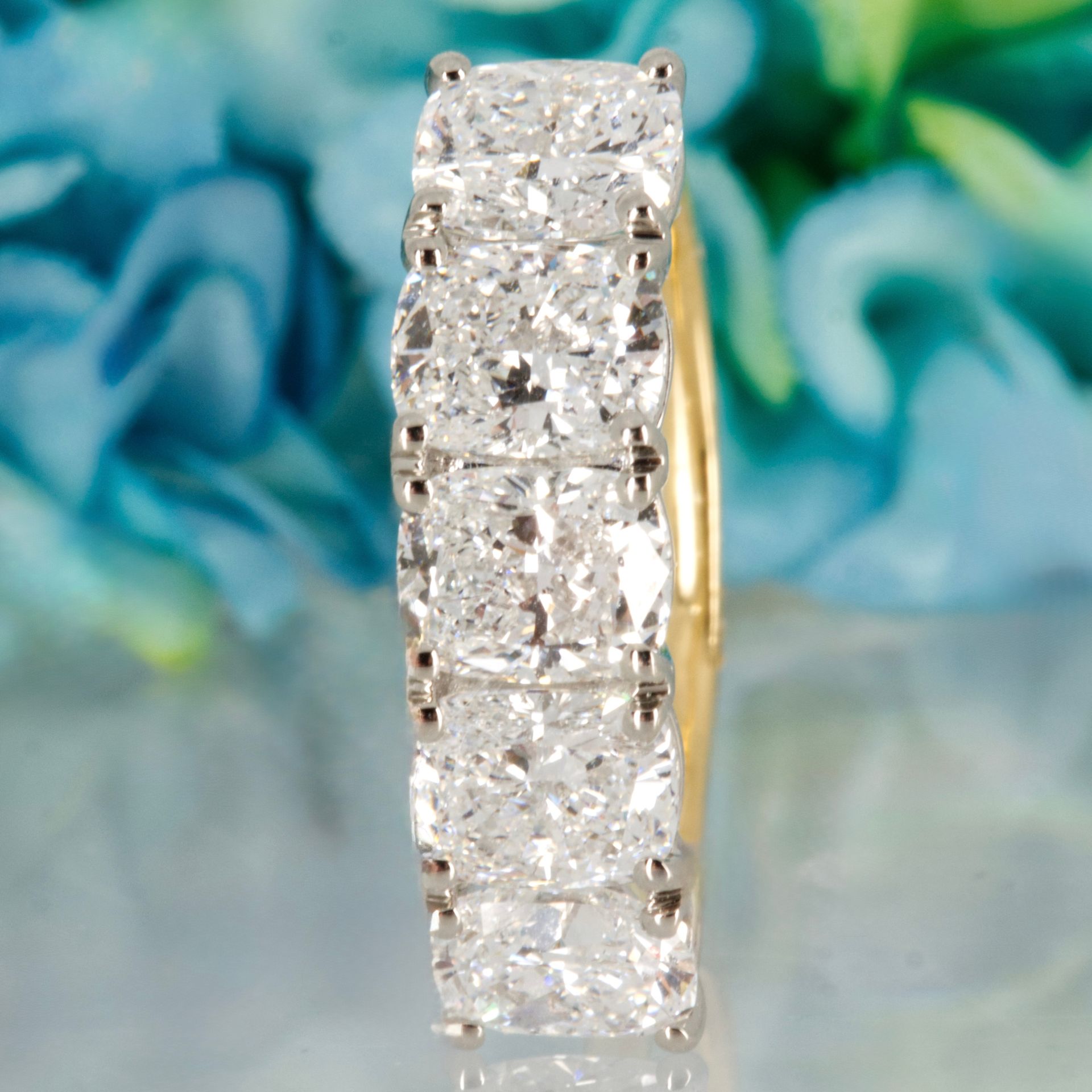 9ct Yellow Gold 3.61ct Cushion Cut Lab Grown Diamond Five Stone Ring