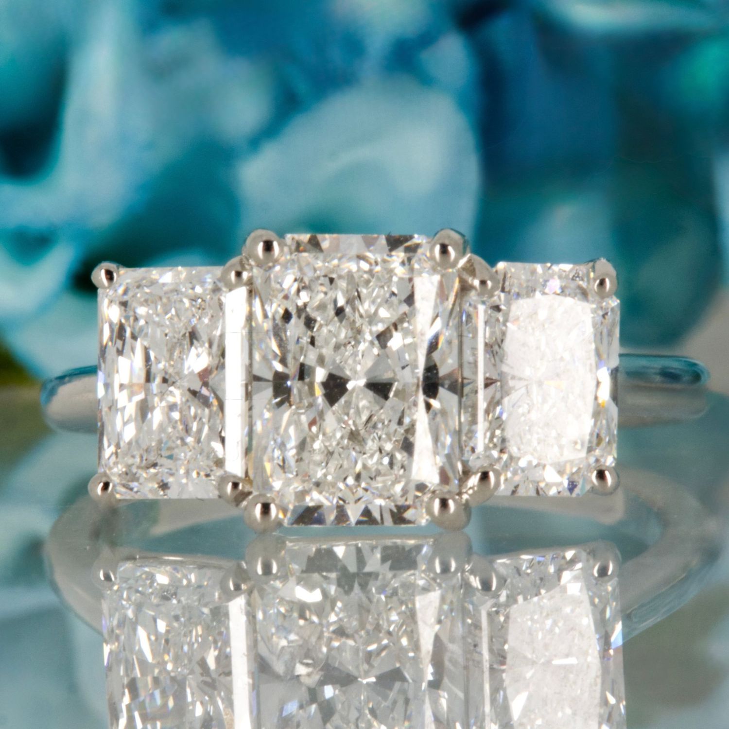 Platinum 3.12ct Radiant Cut Lab Grown Diamond Trilogy Ring