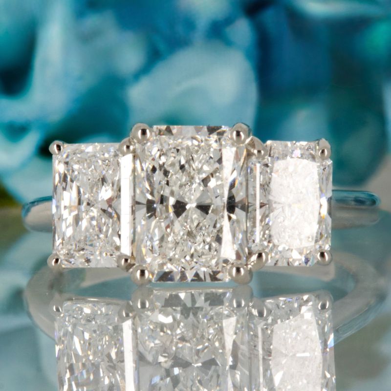 Platinum 3.12ct Radiant Cut Lab Grown Diamond Trilogy Ring