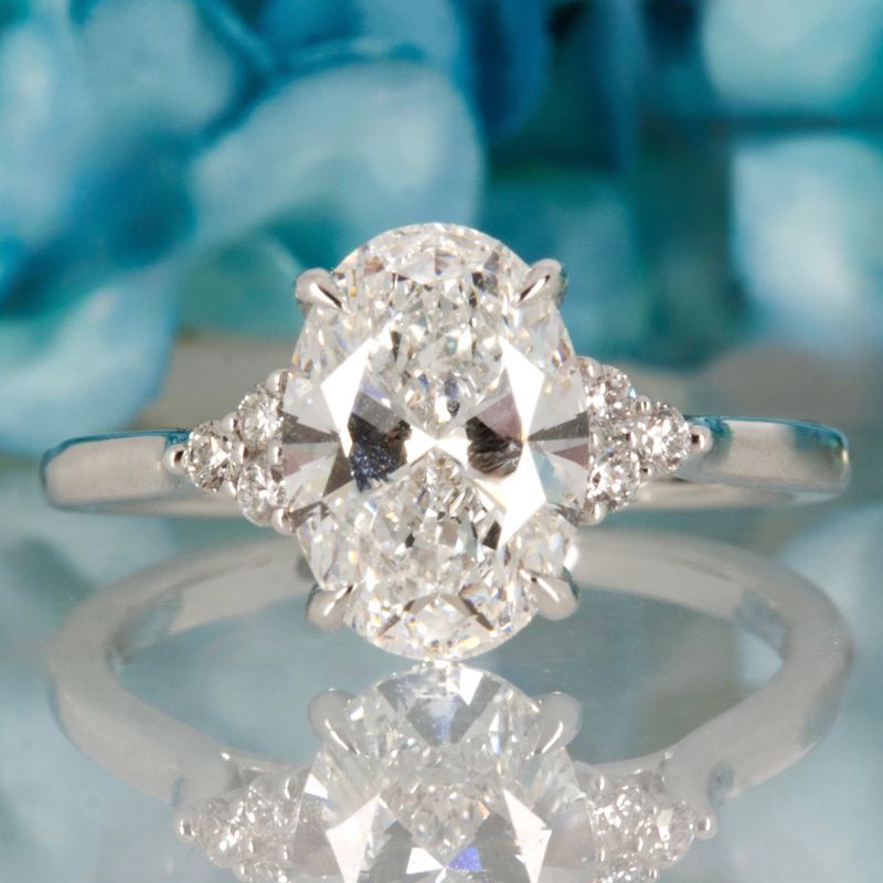 Platinum 2.12ct Oval & Round Brilliant Cut  Lab Grown Diamond Trefoil Ring