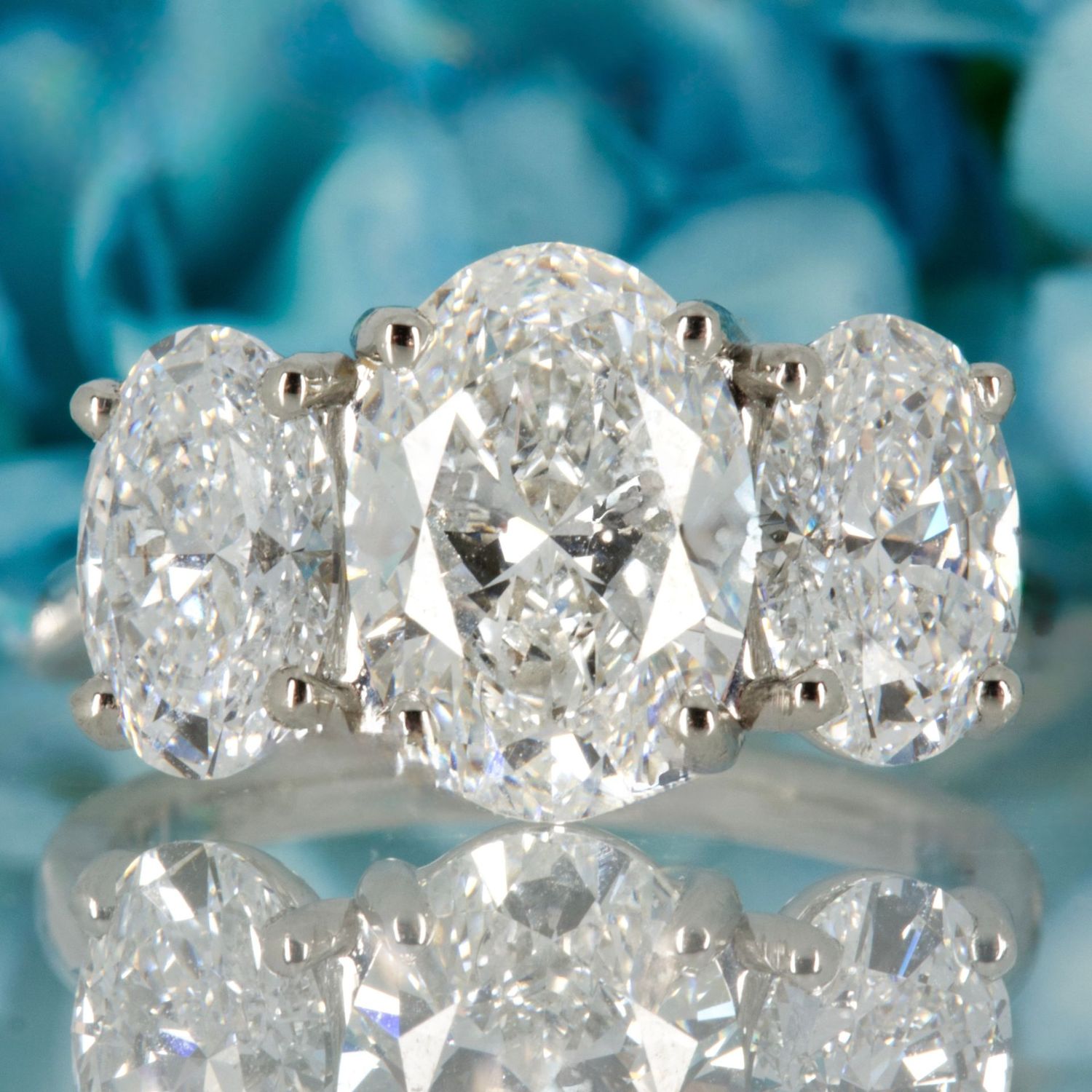 Platinum 5.04ct Oval Cut Lab Grown Diamond Trilogy Ring