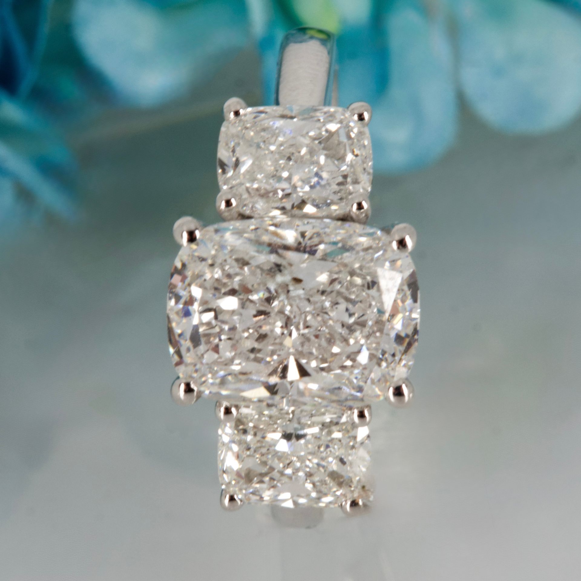 Platinum 4.29ct Cushion Cut Lab Grown Diamond Trilogy Ring
