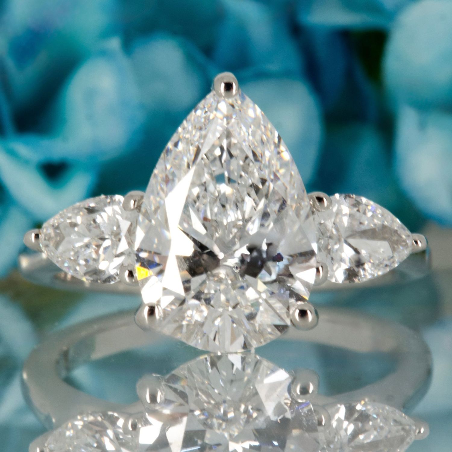 Platinum 3.75ct Pear Cut Lab Grown Diamond Trilogy Ring