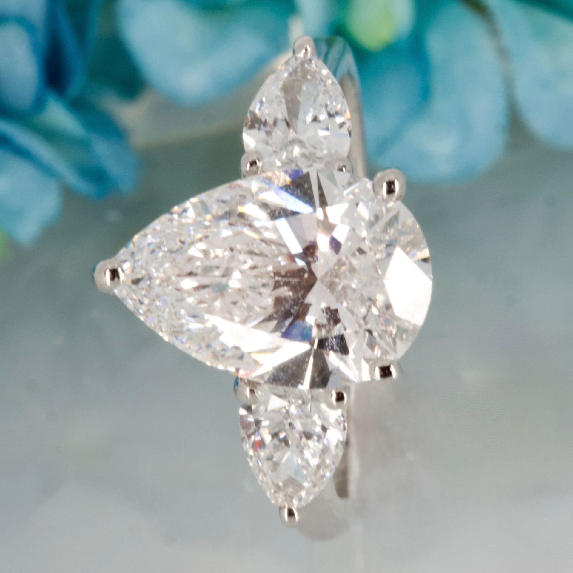 Platinum 3.75ct Pear Cut Lab Grown Diamond Trilogy Ring