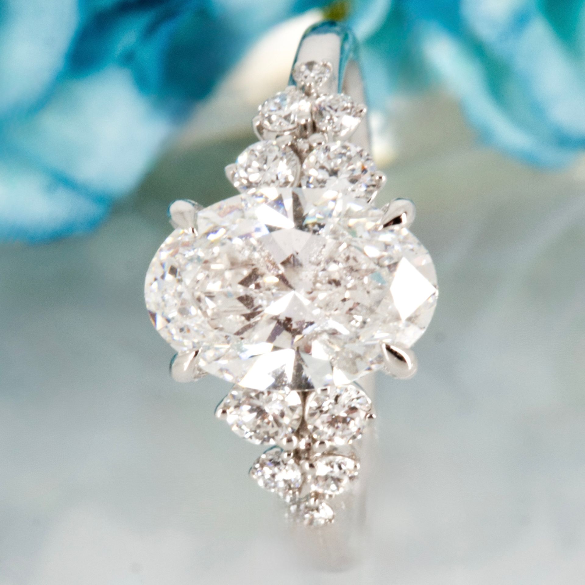 Platinum 2.35ct Oval & Round Brilliant Cut Lab Grown Diamond Dress Ring