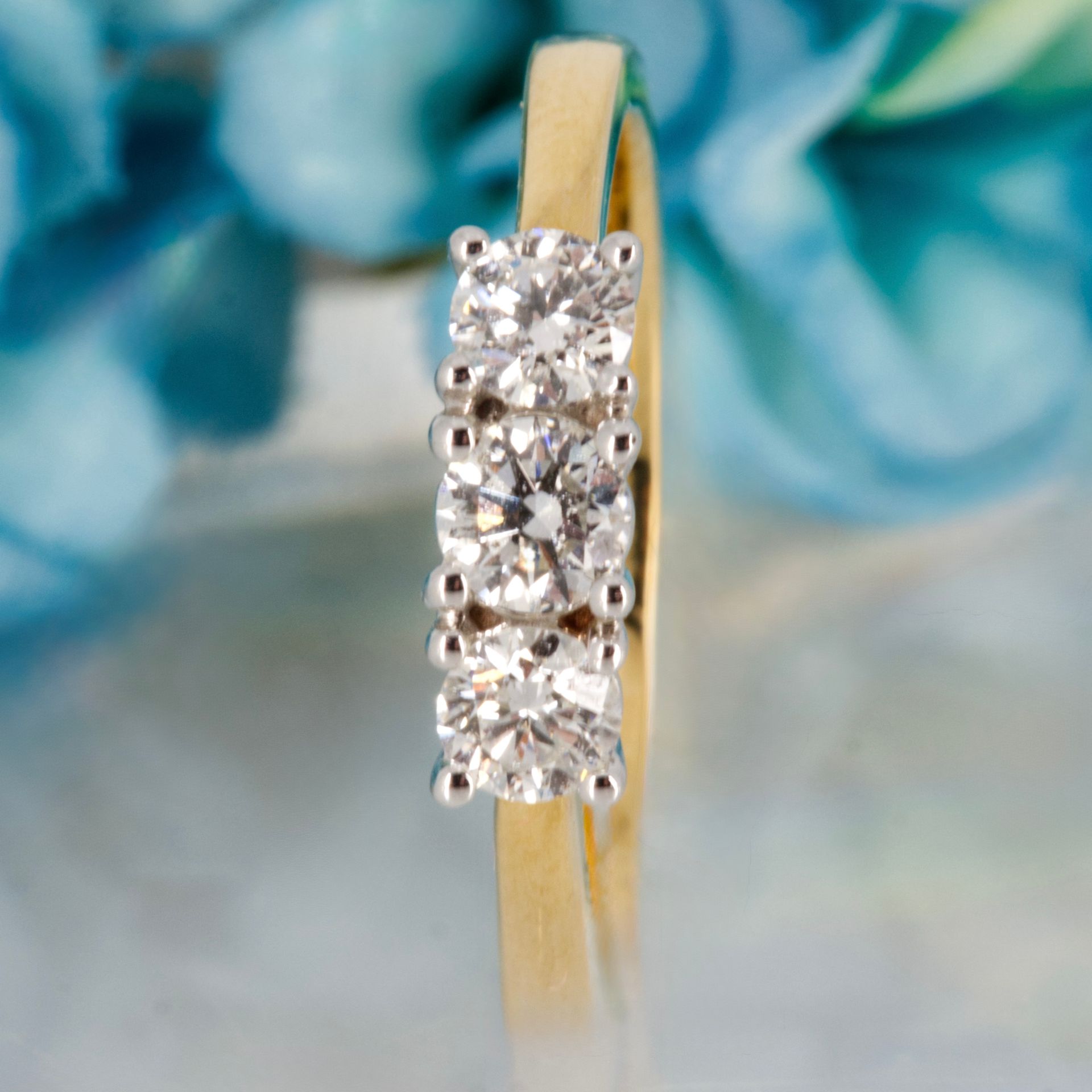 18ct Yellow Gold 0.50ct Round Brilliant Cut Diamond Trilogy Ring