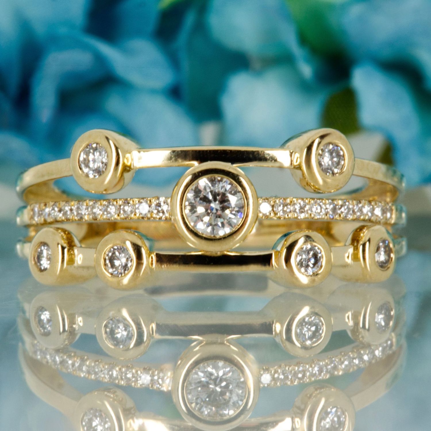 9ct Yellow Gold 0.34ct Round Brilliant Cut Diamond Bubble Ring