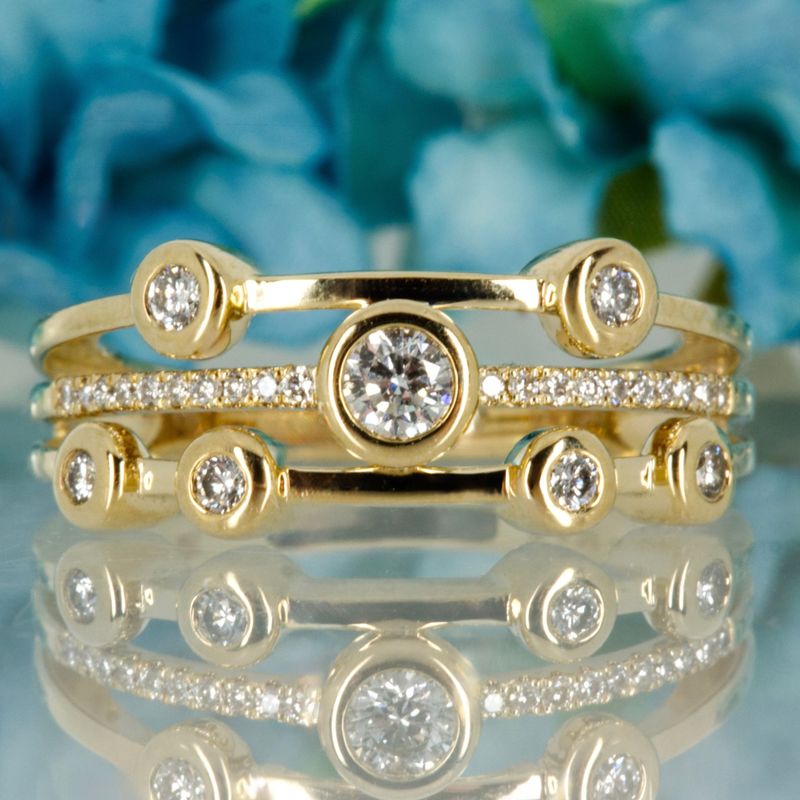 9ct Yellow Gold 0.34ct Round Brilliant Cut Diamond Bubble Ring