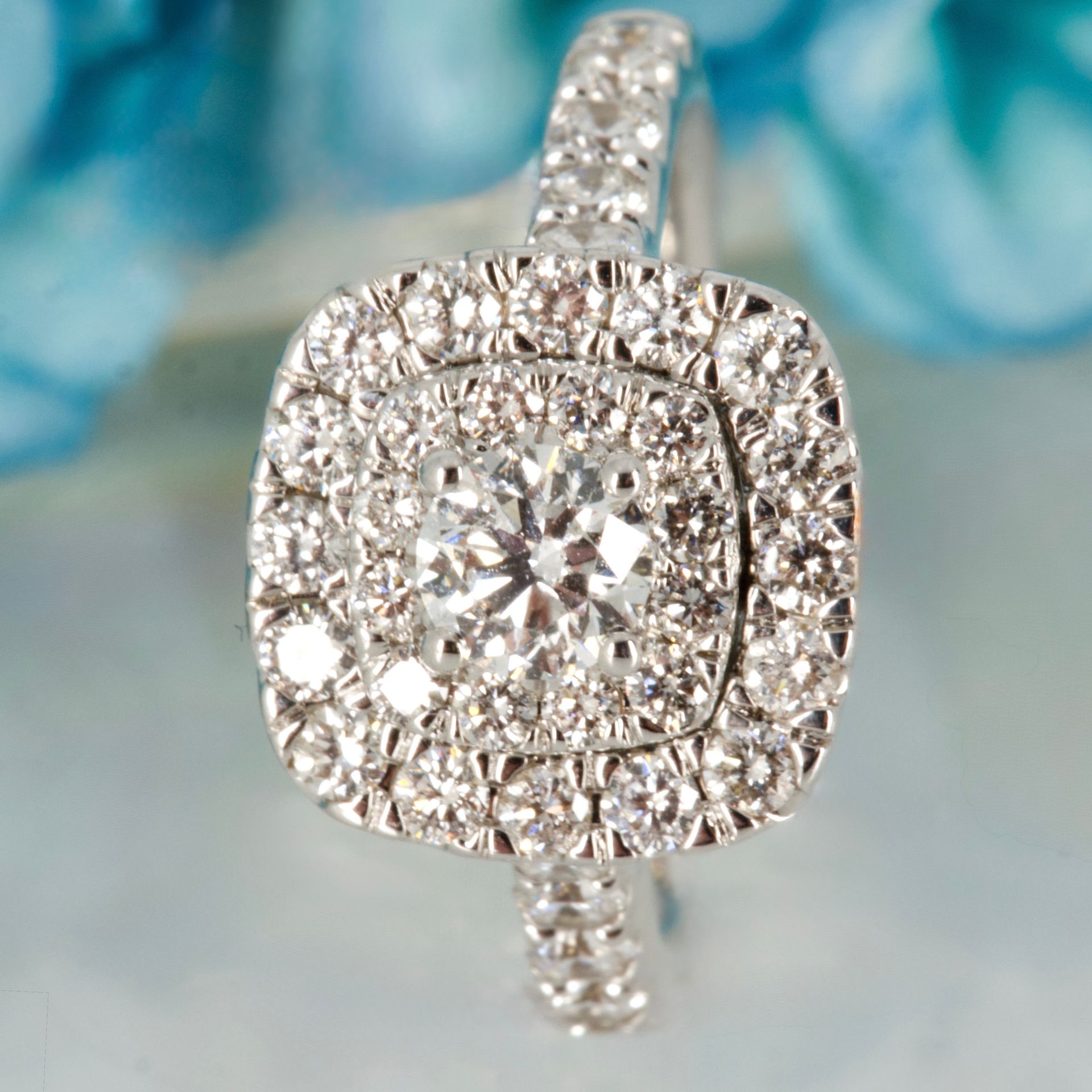 18ct White Gold 1.50ct Round Brilliant Cut Diamond Double Halo Cluster Ring