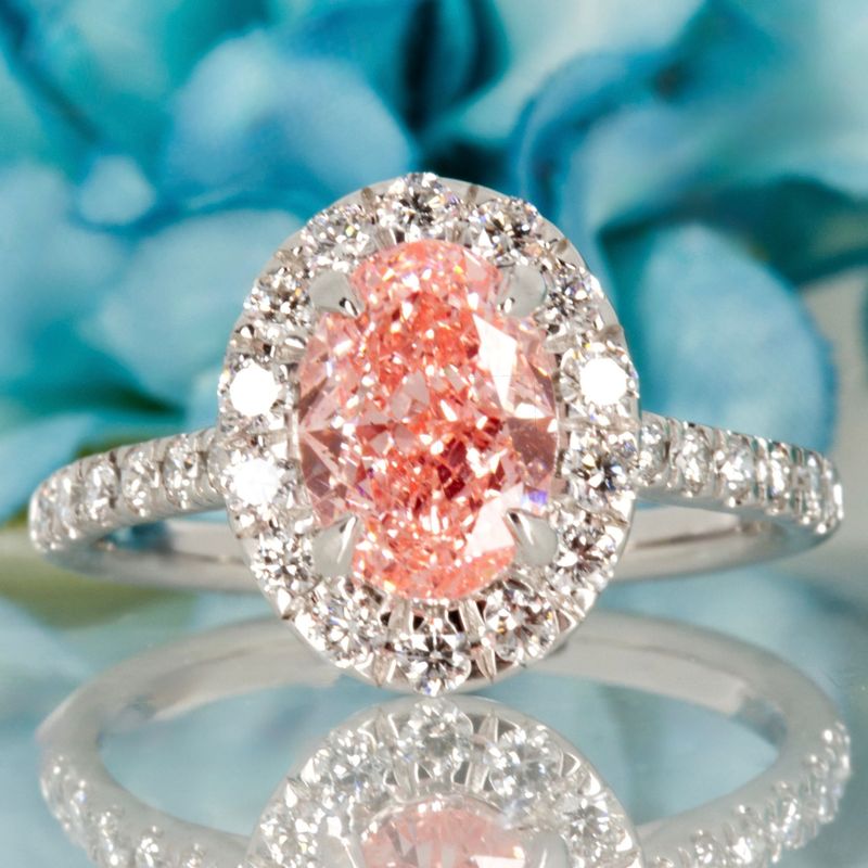 18ct White Gold 2.00ct Oval Cut Lab Grown Pink Diamond Halo Cluster Ring