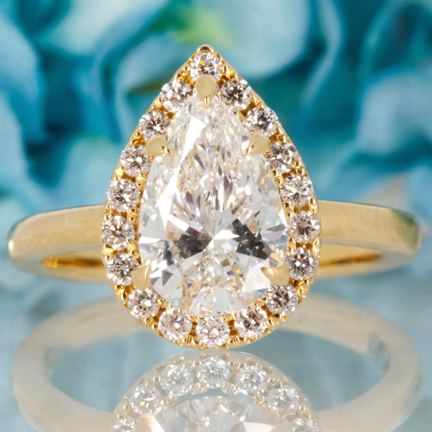18ct Yellow Gold 2.00ct Pear Cut Lab Grown Diamond Halo Cluster Ring