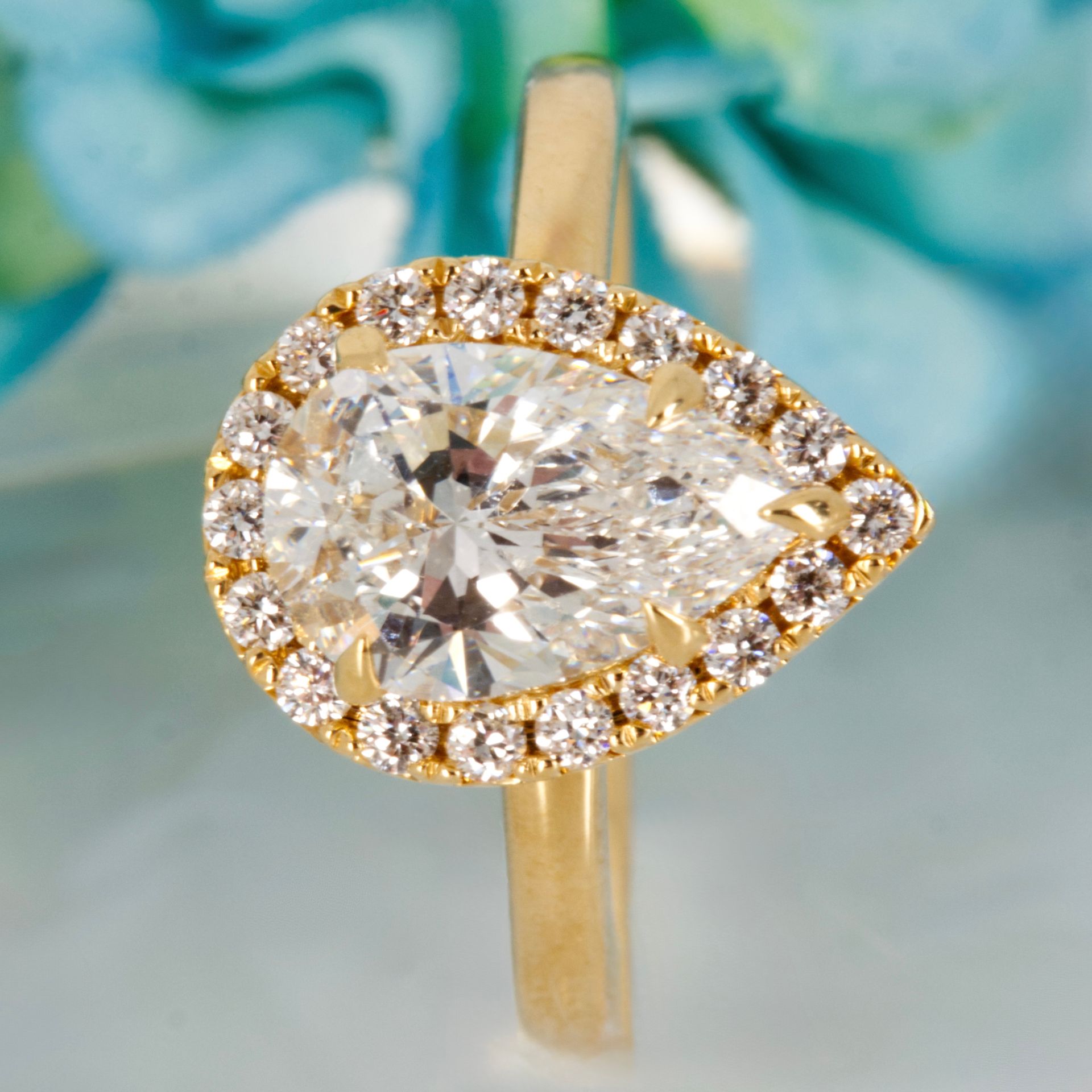 18ct Yellow Gold 2.00ct Pear Cut Lab Grown Diamond Halo Cluster Ring