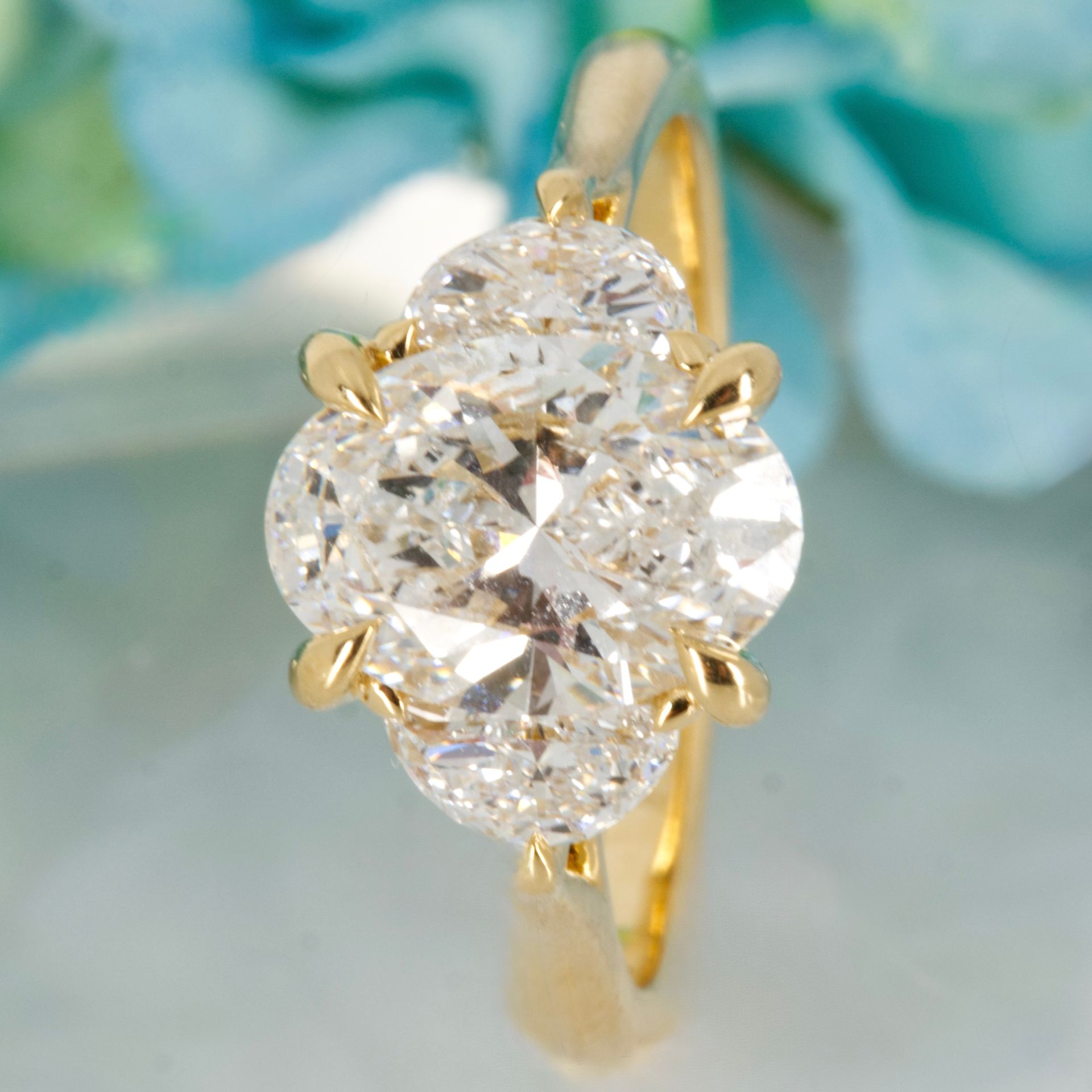 18ct Yellow Gold 2.55ct Oval & Crescent Cut Lab Grown Diamond Trilogy Ring