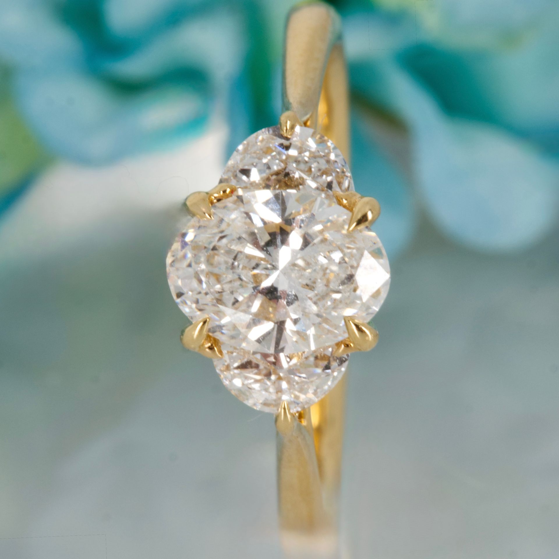 18ct Yellow Gold 1.42ct Oval & Crescent Cut Lab Grown Diamond Trilogy Ring