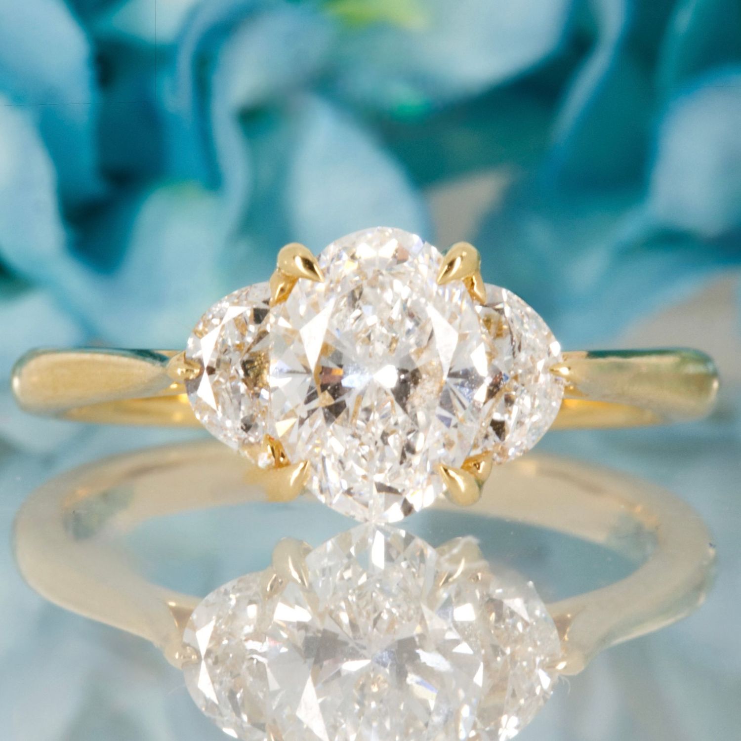 18ct Yellow Gold 1.42ct Oval & Crescent Cut Lab Grown Diamond Trilogy Ring