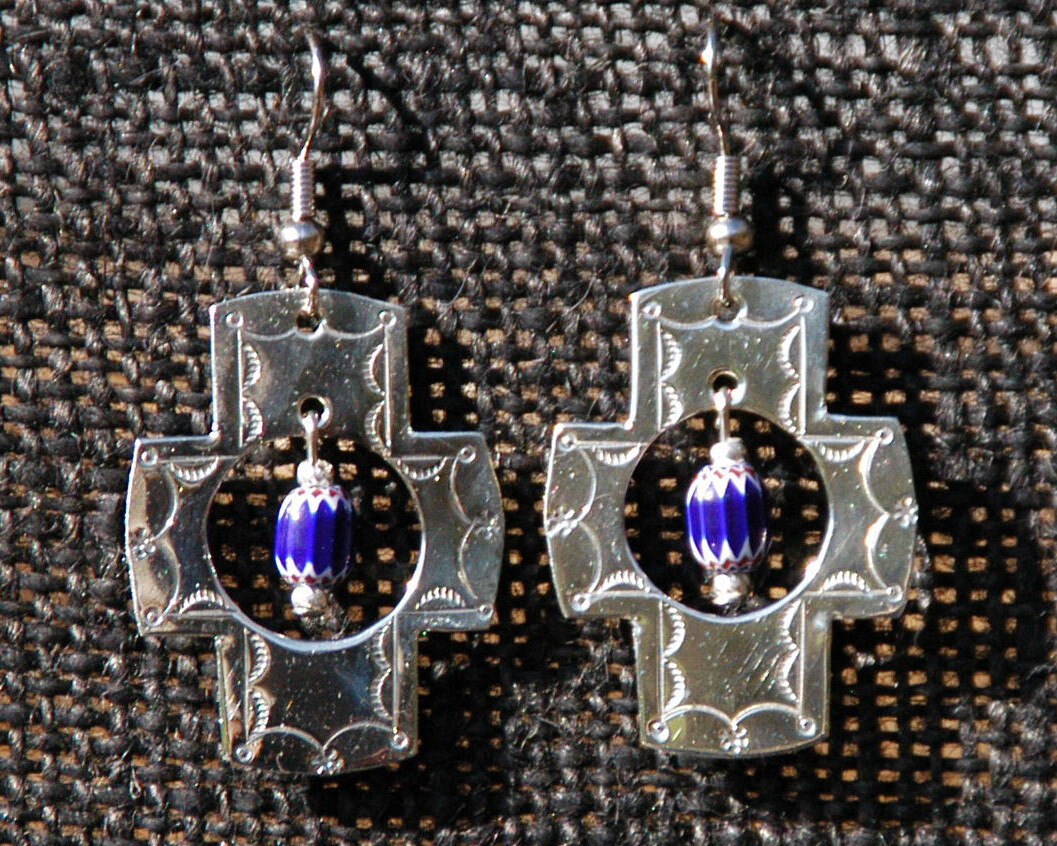 Earrings: SW Crosses with Antique Chevron Beads