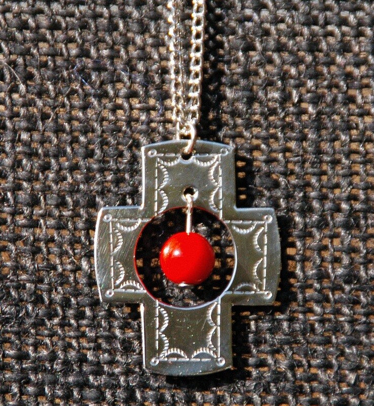 Pendant:  SW Cross with Red Bead Dangle & Chain