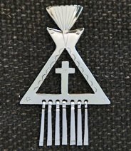 Pin: Tipi with Cross Cut-Out and Metal Fringes, 2 1/2