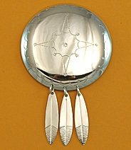 Pin: Concho Blanket Pin with Feather Dangles, 3 1/2
