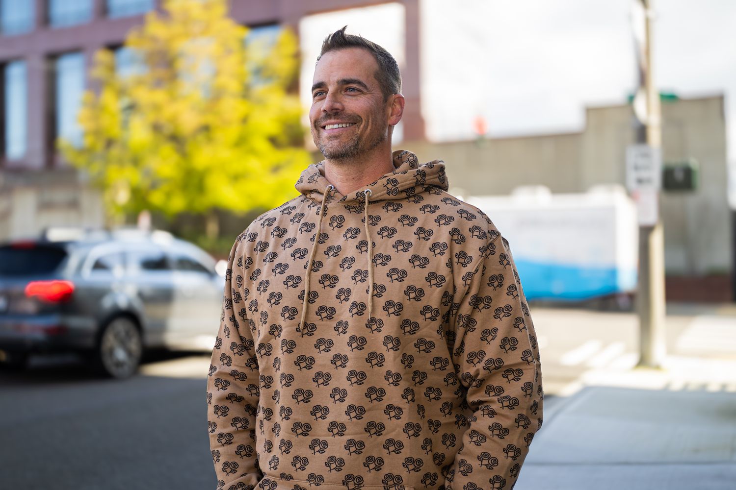Tan All Over Logo Hoodie