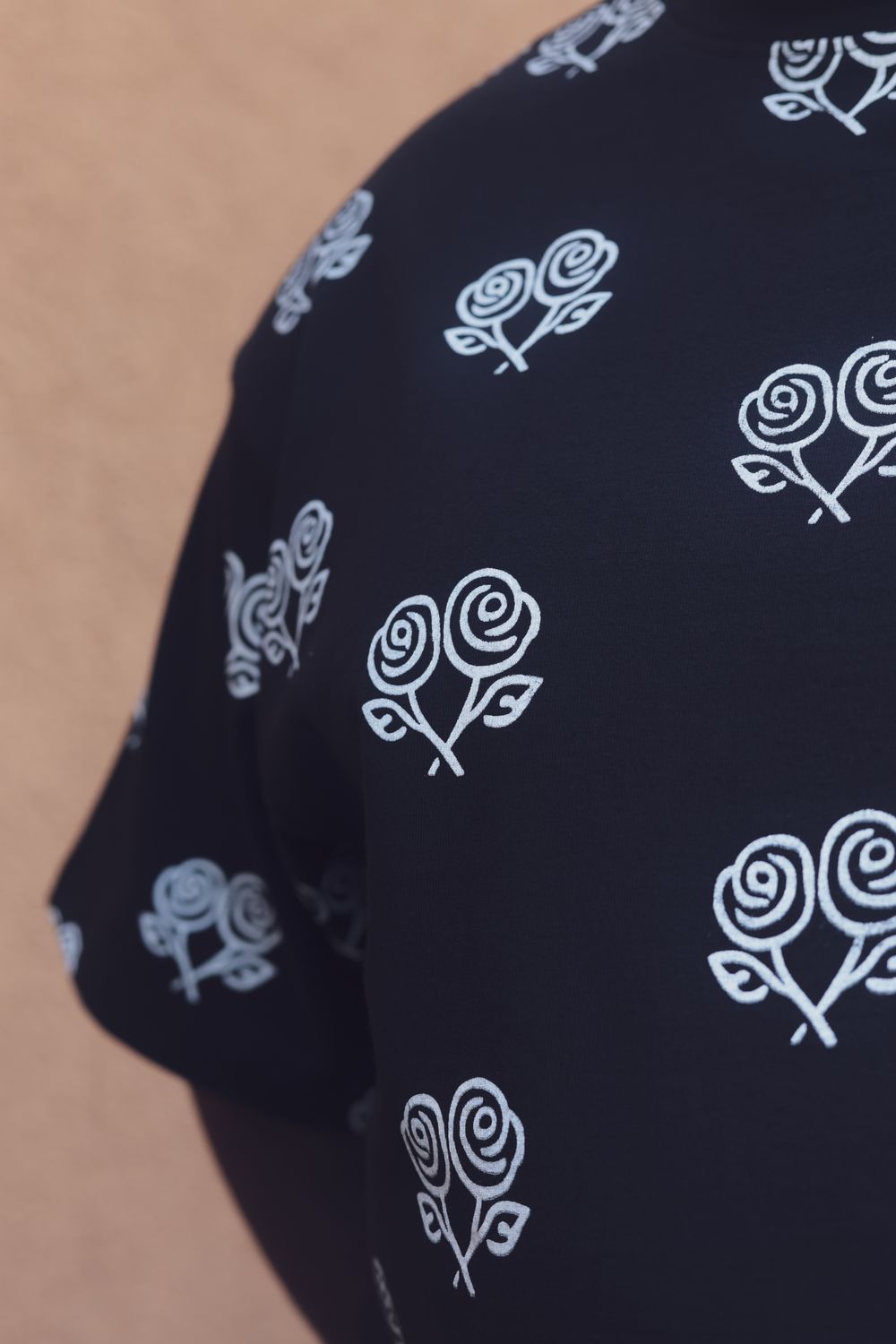 Black Pattern Roses T Shirt