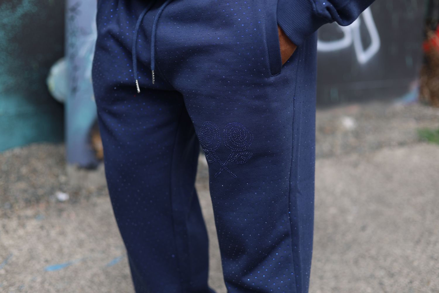 Blue Rhinestone Sweat Pants
