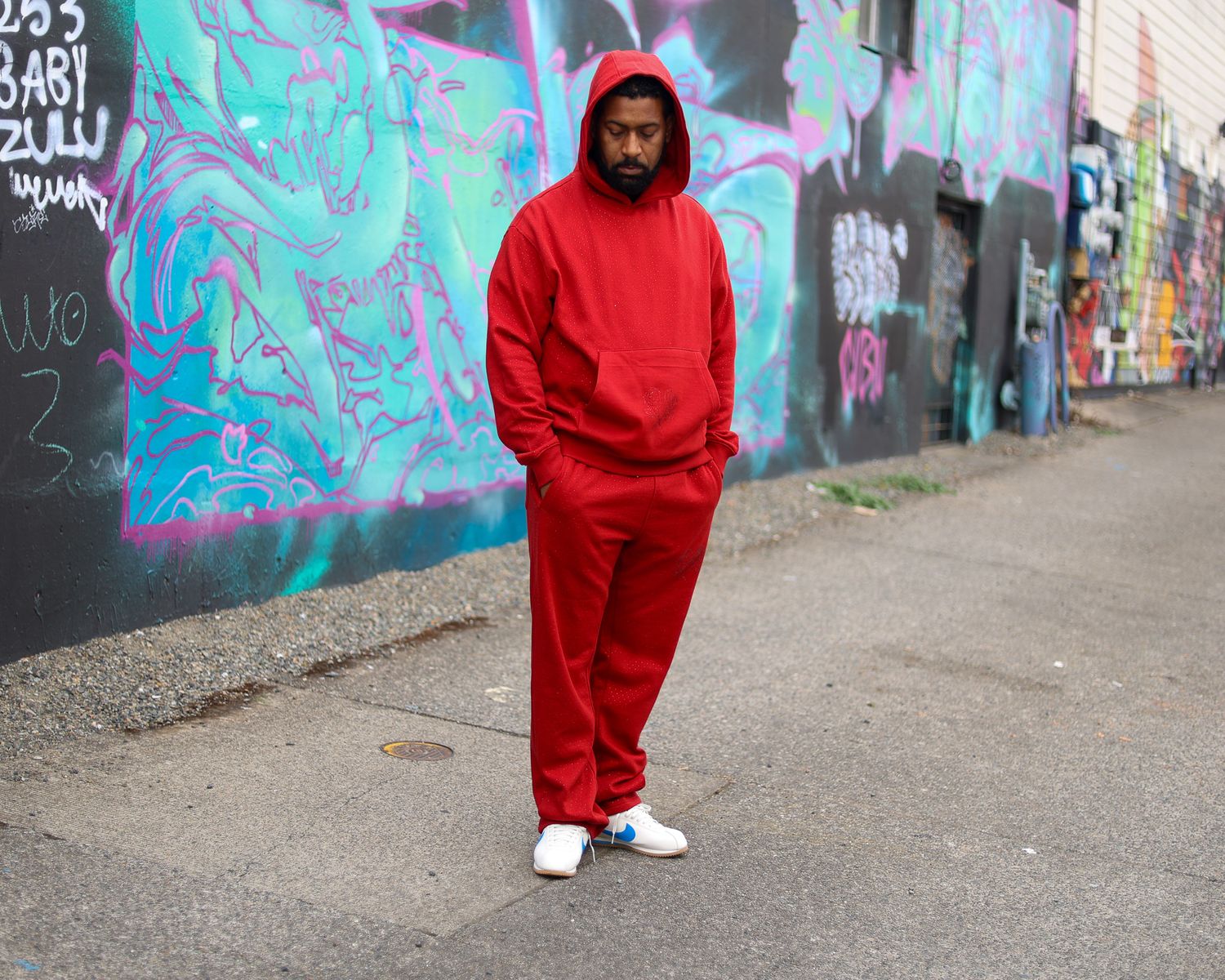 Red Rhinestone Sweat Pants