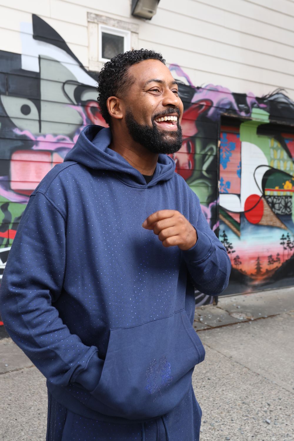 Blue Rhinestone Hoodie Set