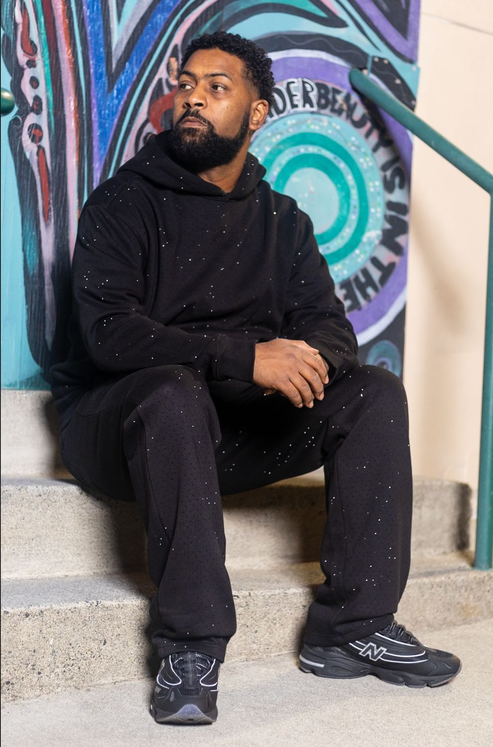 Black Out Rhinestone Hoodie Set