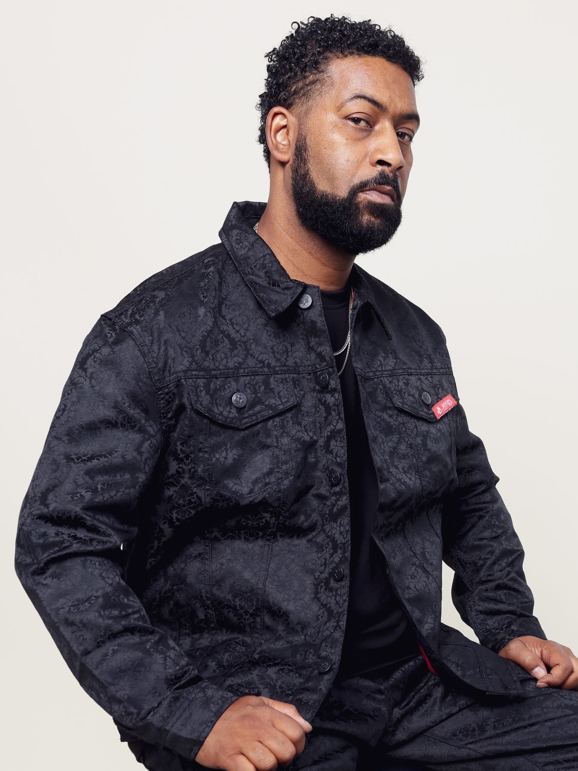 Roses All Black Pattern Jacket Set