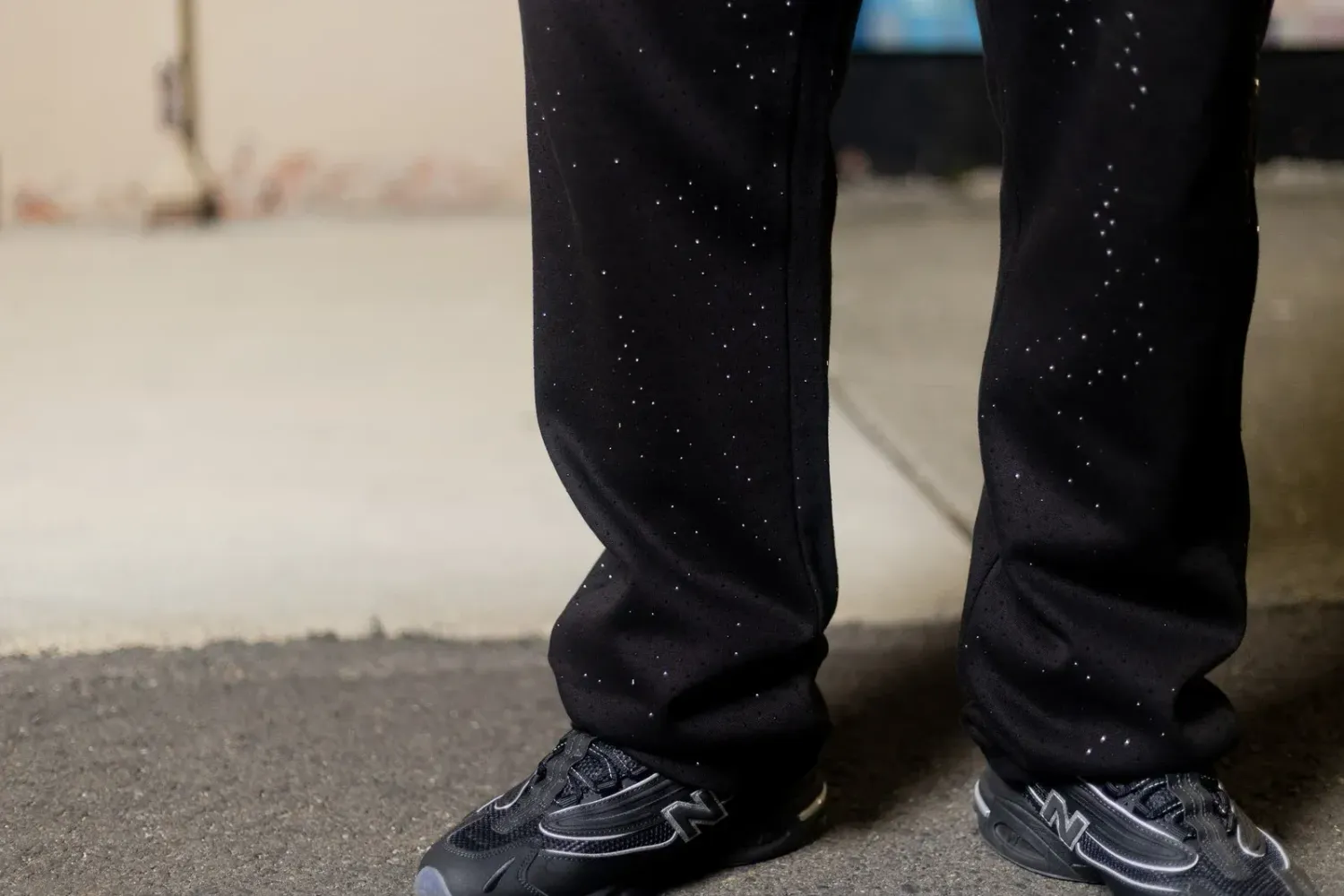 Roses Black Rhinestone Sweat Pants
