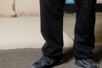 Roses Black Rhinestone Sweat Pants