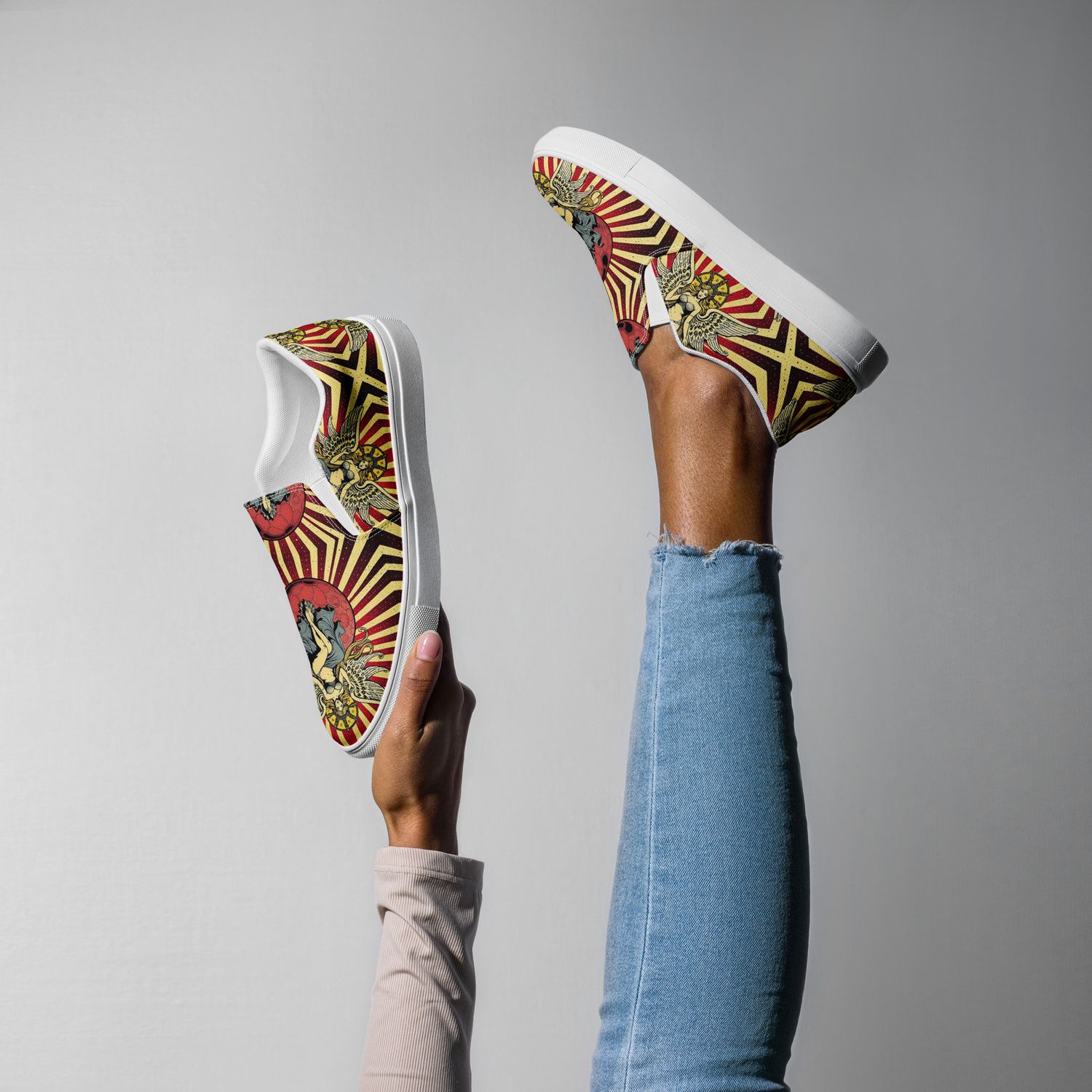 Made for comfort and ease, these Women’s Slip-On Canvas Shoes are stylish and the ideal piece for completing an outfit. Equipped with removable soft insoles and rubber outsoles, it’s also easy to adjust them for a better fit.

• 100% polyester canvas upper side

• Ethylene-vinyl acetate (EVA) rubber outsole

• Your brand on the box, insole, and tongue of the shoe

• Breathable lining, soft insole

• Elastic side accents

• Padded collar and tongue

• Printed, cut, and handmade

• Blank product sourced from China

Important: This product is available in the following countries: United States, Canada, Australia, United Kingdom, New Zealand, Japan, Austria, Andorra, Belgium, Bulgaria, Croatia, Czech Republic, Denmark, Estonia, Finland, France, Germany, Greece, Holy See (Vatican city), Hungary, Iceland, Ireland, Italy, Latvia, Lithuania, Liechtenstein, Luxemburg, Malta, Monaco, Netherlands, Norway, Poland, Portugal, San Marino, Slovakia, Slovenia, Switzerland, Spain, Sweden, and Turkey. If your shipping address is outside these countries, please choose a different product.

This product is made especially for you as soon as you place an order, which is why it takes us a bit longer to deliver it to you. Making products on demand instead of in bulk helps reduce overproduction, so thank you for making thoughtful purchasing decisions!

Due to the made-to-order manufacturing process of all the products in our shop, we are unable to accept returns or exchanges.

Please carefully check the size guides and item descriptions before placing your order! If you encounter an issue with your order or have any questions about our policies, feel free to send us a message.

Thank you for your understanding, and happy shopping!