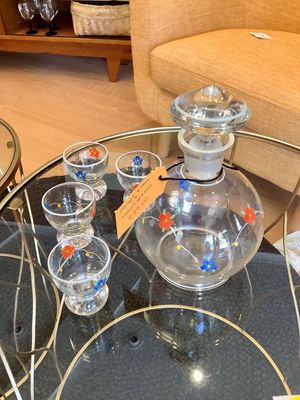 Glass Flower Karaf with 4 small glasses