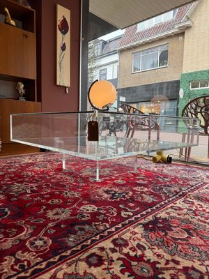 Modernistische 70s glas en perspex salontafel