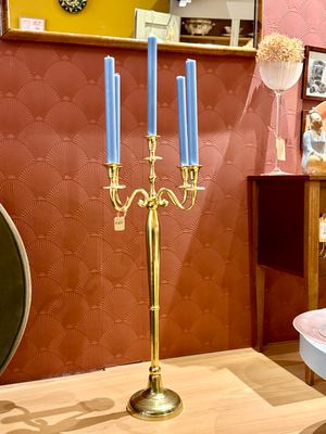 ​Vintage messing vloerkandelaar – set van 2 – vijfarmig