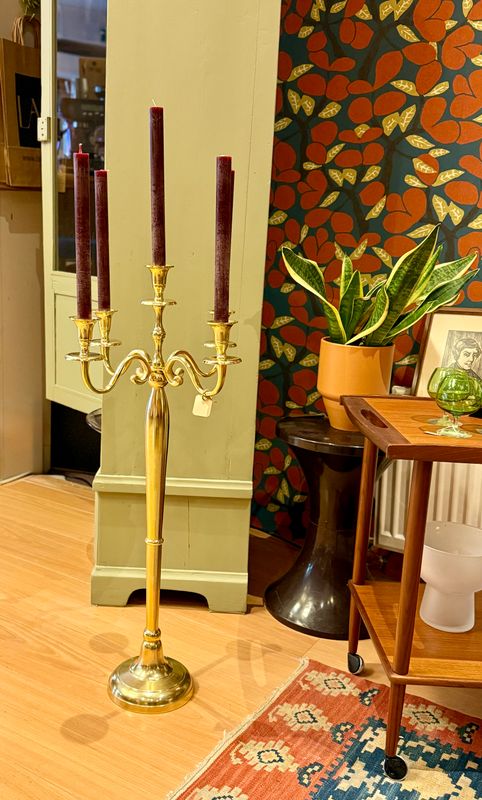 ​Vintage messing vloerkandelaar – vijfarmig