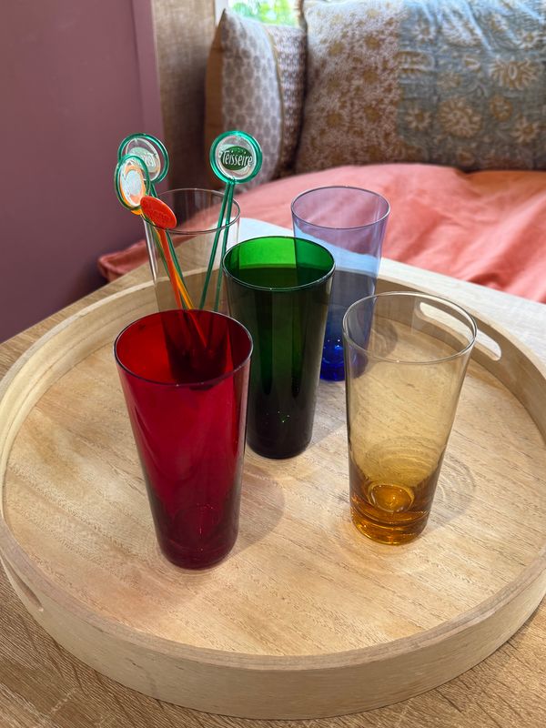 Vintage gekleurde glazen set van 5