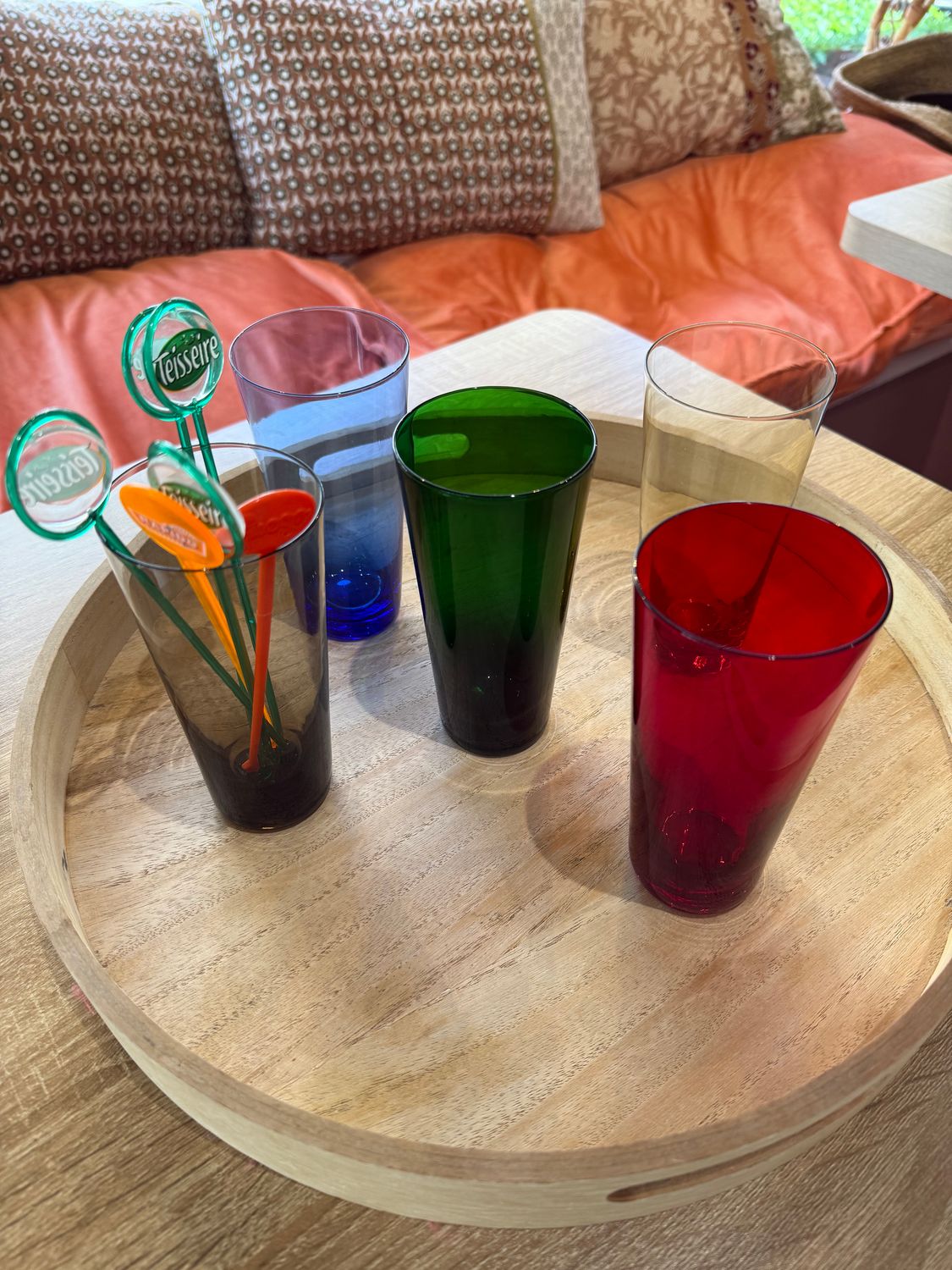 Vintage gekleurde glazen set van 5