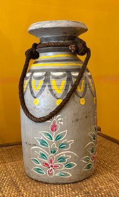 Vintage Indiase houten kruik / decoratieve vaas
